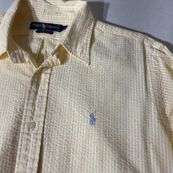 Ralph Lauren Mens Yellow & White Striped Button-Up Shirt L 100% Cotton - Picture 3 of 8